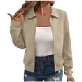 thumbnail image 1 of Wensltd Women Jacket Zip Front Windproof Fashion Solid Turndown Neck Outerwear Short Jacket with Pocket, 1 of 7