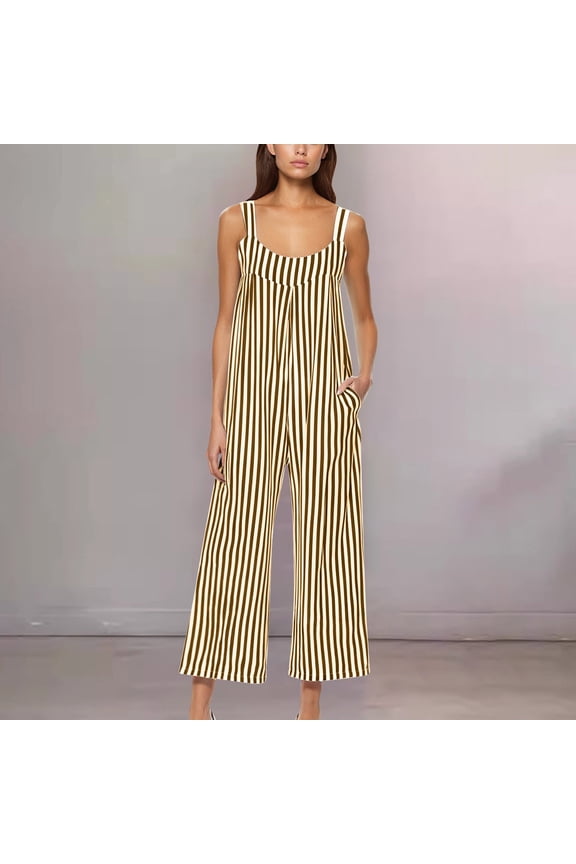 Women Jumpsuits One Piece Sleeveless Printed Wide Leg Pant With Pockets