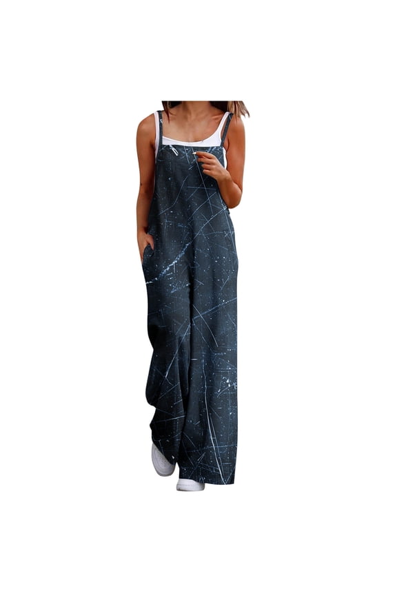 Women Jumpsuits One Piece Sleeveless Printed Wide Leg Pant With Pockets