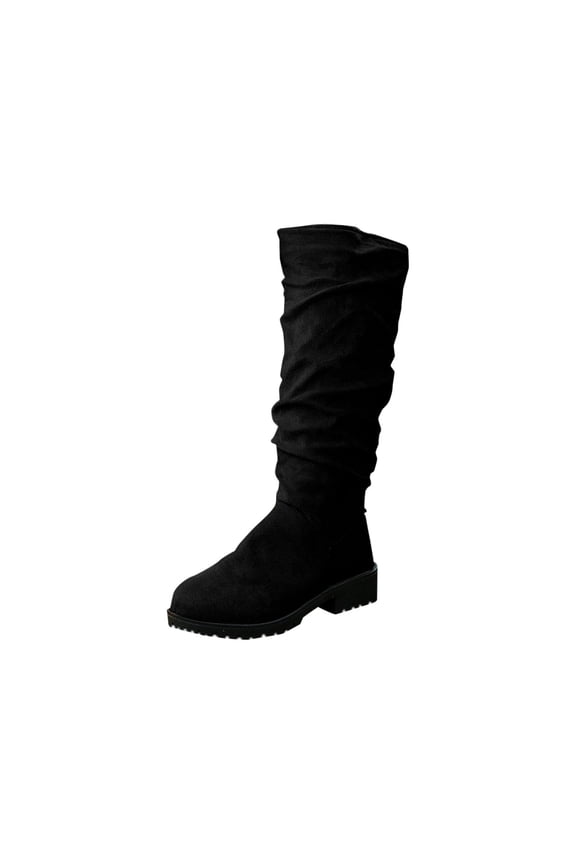 Women Knee High Boots Low Heel Round Toe Winter Casual Slip Resistant Long Boots Black Brown
