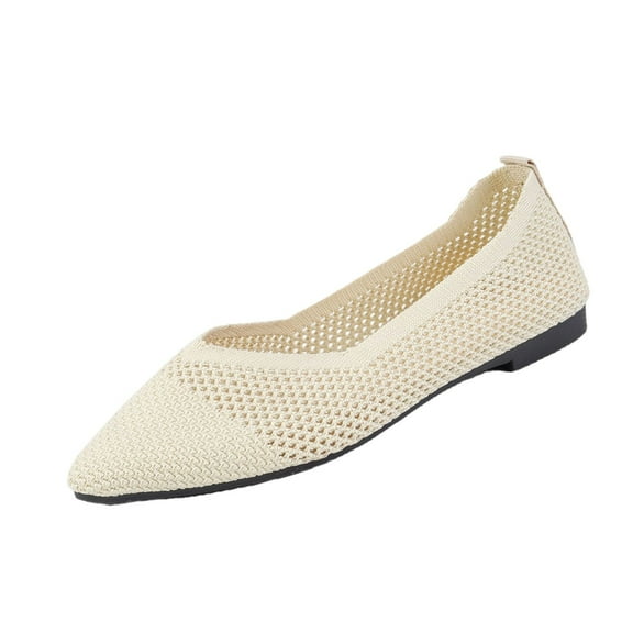 Wensltd Women Knit Flat Shoes Solid Color Breathable Comfort Casual Everyday Shallow Mouth Loafers