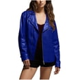 thumbnail image 1 of Wensltd Women Leather Jacket Fashionable Spring Fall Long Sleeve Versatile Outerwear Black Lapel Zip Up Jacket, 1 of 5