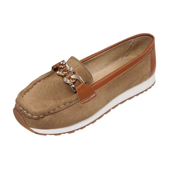 Wensltd Women Loafers Casual Comfort Flat Shoes with Metal Chain Decor Breathable Soft Sole Shoes for Women Everyday Wear