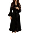 thumbnail image 1 of Wensltd Women Long Fluffy Trim Bath Robe Solid Soft Lightweight Comfy Loose V Neck Nightwear Set, 1 of 5