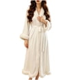 thumbnail image 1 of Wensltd Women Long Fluffy Trim Bath Robe Solid Soft Lightweight Comfy Loose V Neck Nightwear Set, 1 of 5