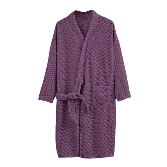 Wensltd Women Long Sleeve Warm Bathrobe Solid Color Wrap Robe With Belt And Pocket Full Length Nightgown For Home Sleepwear