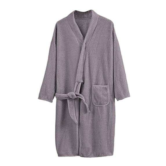 Wensltd Women Long Sleeve Warm Bathrobe Solid Color Wrap Robe With Belt And Pocket Full Length Nightgown For Home Sleepwear