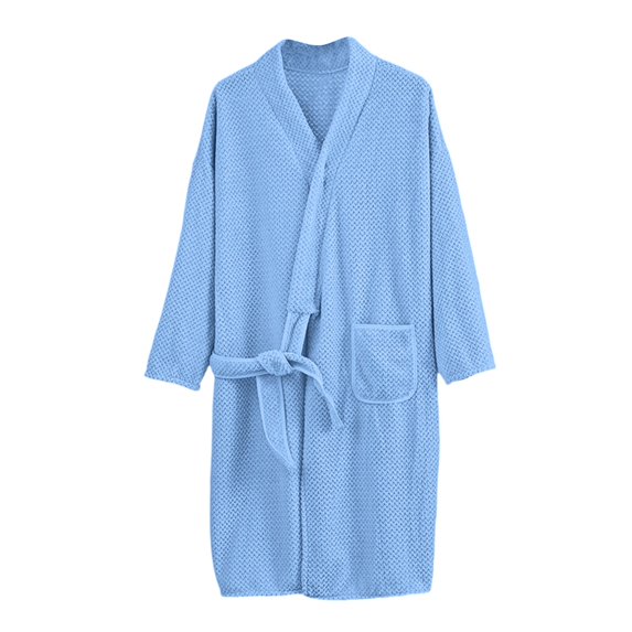 Wensltd Women Long Sleeve Warm Bathrobe Solid Color Wrap Robe With Belt And Pocket Full Length Nightgown For Home Sleepwear