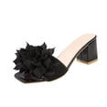 thumbnail image 1 of Wensltd Women Low Heel Sandals Trendy Solid Color Square Toe Flower Decor Spring Summer Wide Width Sandals Black, 1 of 9