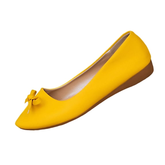 Wensltd Women Low Heel Shoes Comfortable Pointed Toe Soft Bowknot Vintage Elegant Lightweight Walking Shoes Yellow