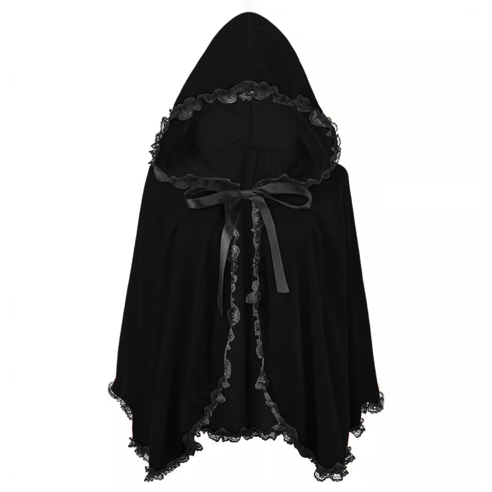 Wensltd Women Men Christmas Lace Ruffle Trim Solid Color Hooded Short ...
