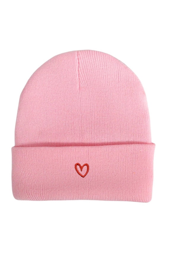 Women Men Heart Print Embroidery Knit Beanie Warm Soft Cozy Casual Daily Fashion Outdoor Cycling Cap Trendy Pink