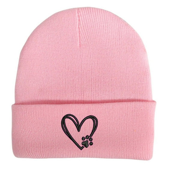 Wensltd Women Men Heart Print Embroidery Knit Beanie Warm Soft Cozy Casual Daily Fashion Outdoor Cycling Cap Trendy Pink
