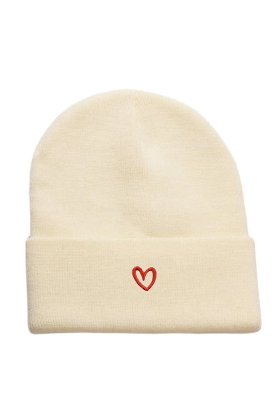 Women Men Heart Print Embroidery Knit Beanie Warm Soft Cozy Casual Daily Fashion Outdoor Cycling Cap Trendy Pink