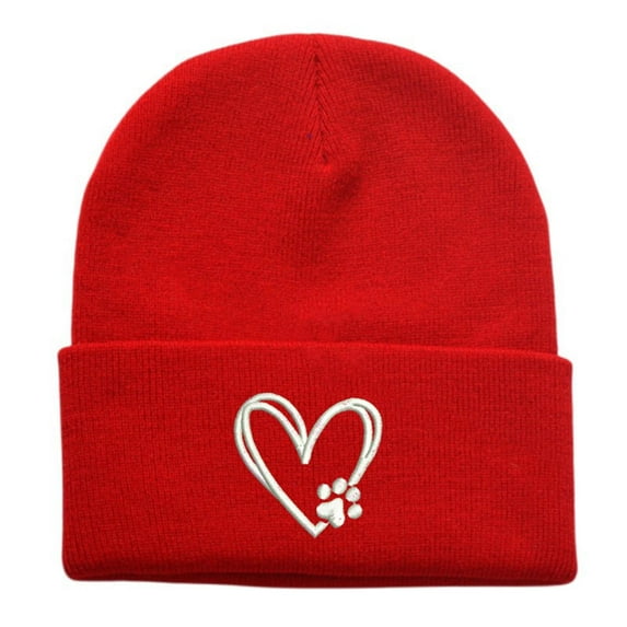 Wensltd Women Men Heart Print Embroidery Knit Beanie Warm Soft Cozy Casual Daily Fashion Outdoor Cycling Cap Trendy Pink