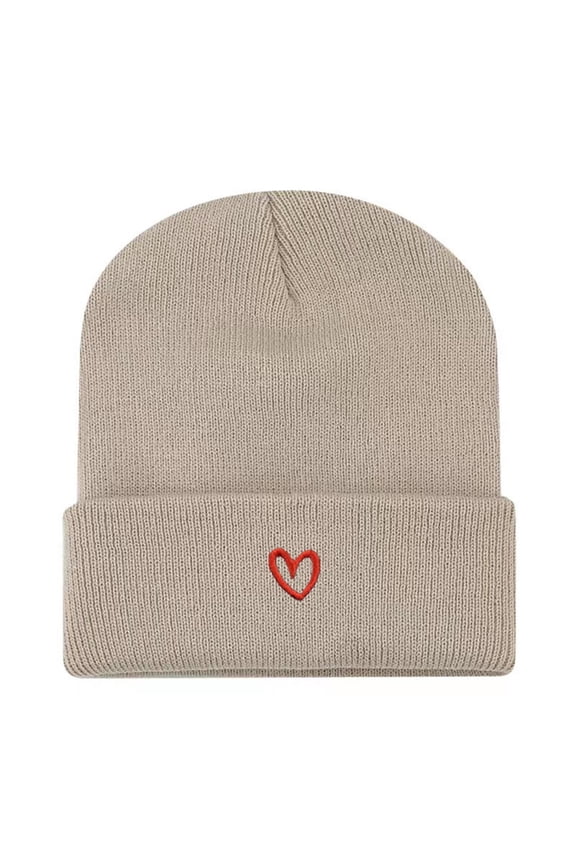 Women Men Heart Print Embroidery Knit Beanie Warm Soft Cozy Casual Daily Fashion Outdoor Cycling Cap Trendy Pink