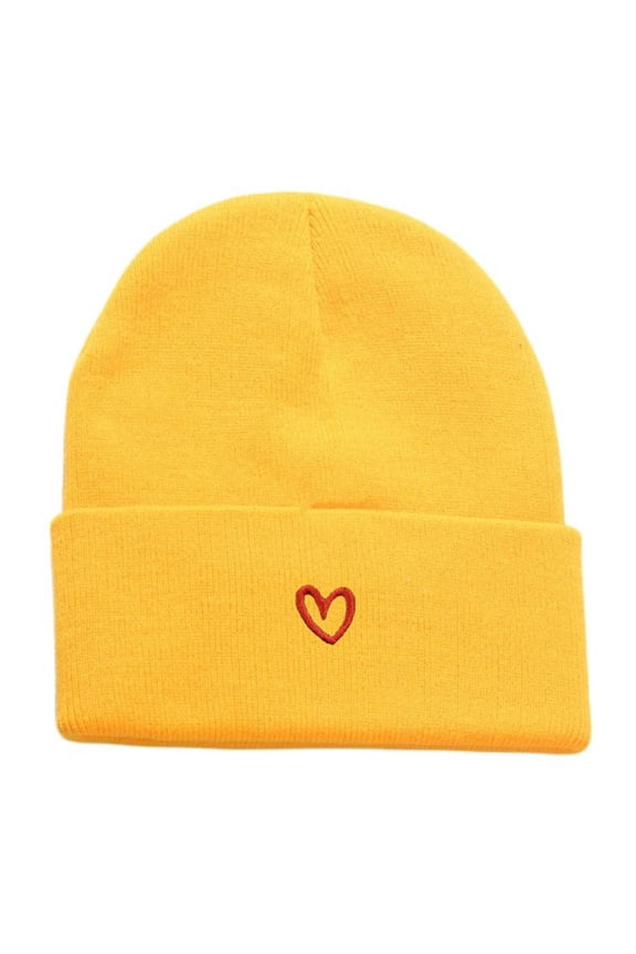 Women Men Heart Print Embroidery Knit Beanie Warm Soft Cozy Casual Daily Fashion Outdoor Cycling Cap Trendy Pink
