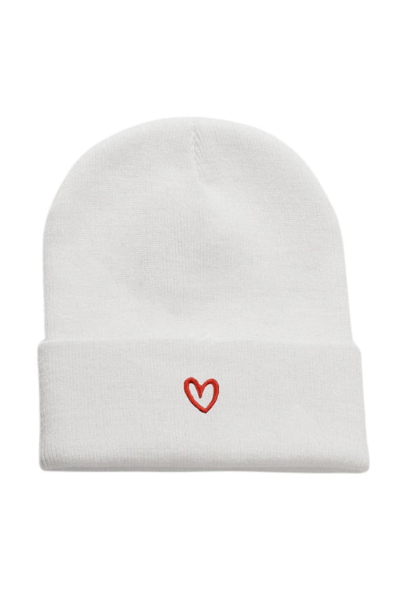 Women Men Heart Print Embroidery Knit Beanie Warm Soft Cozy Casual Daily Fashion Outdoor Cycling Cap Trendy Pink