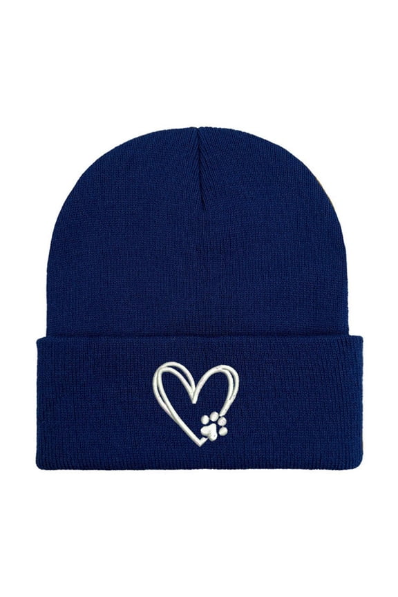 Women Men Heart Print Embroidery Knit Beanie Warm Soft Cozy Casual Daily Fashion Outdoor Cycling Cap Trendy Pink