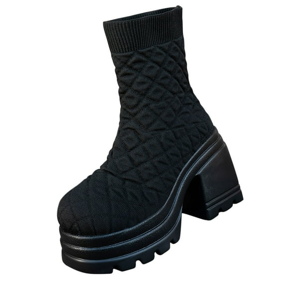 Wensltd Women Mid Calf Boots Thick Bottom Solid Color Autumn Winter Shoes Trendy Short Boots​