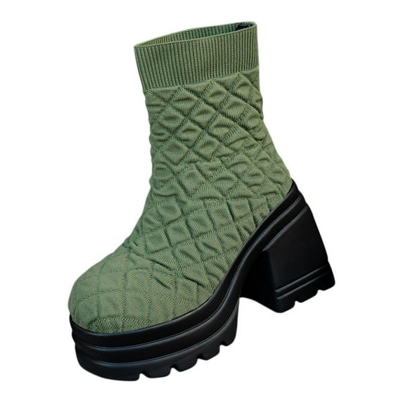 Wensltd Women Mid Calf Boots Thick Bottom Solid Color Autumn Winter Shoes Trendy Short Boots​