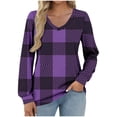 thumbnail image 1 of Wensltd Women Plaid Pattern Tops for Office Casual Daily Outfits V Neck Long Sleeve Loose Fit Spring Shirts for Women, 1 of 5