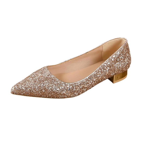 Wensltd Women Pointed Toe Block Heel Pumps Sequins Wide Width Comfort Wedding Party Shoes Plus Size Rose Gold