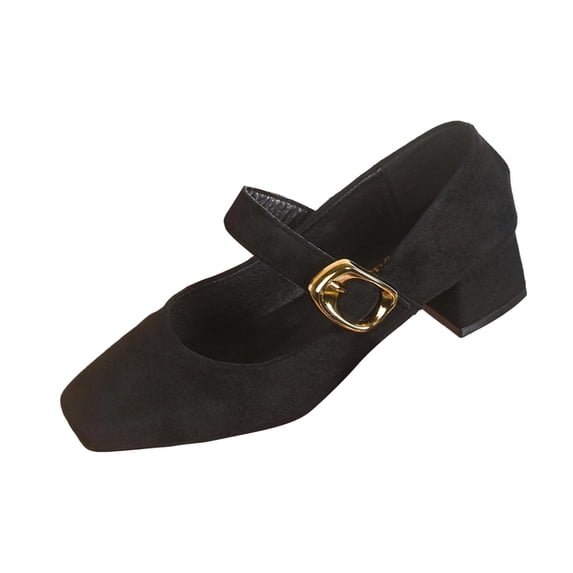 Wensltd Women Pointed Toe Block Heel Shoes with Buckle Strap Wide Width Comfort Suede Shoes Black