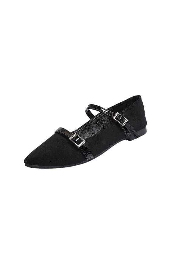 Women Pointed Toe Shoes with Ankle Strap Low Heel Breathable Spring Summer Daily and Office Wear Shoes Black