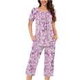 thumbnail image 1 of Wensltd Women Print Two Piece Sleepwear Set Short Sleeve Comfy Capri Pants with Side Pockets for All Season, 1 of 6