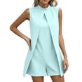 thumbnail image 1 of Wensltd Women Romper Solid Color Stand Collar Breathable Sleeveless Short Jumpsuit for Office Casual, 1 of 7