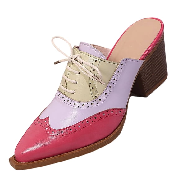 Wensltd Women Shoes Casual Color Block Heel Sandals with Lace up Design Thick Sole Comfort Shoes Outdoor Wear Hot Pink