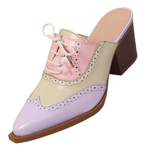 Wensltd Women Shoes Casual Color Block Heel Sandals with Lace up Design Thick Sole Comfort Shoes Outdoor Wear Purple