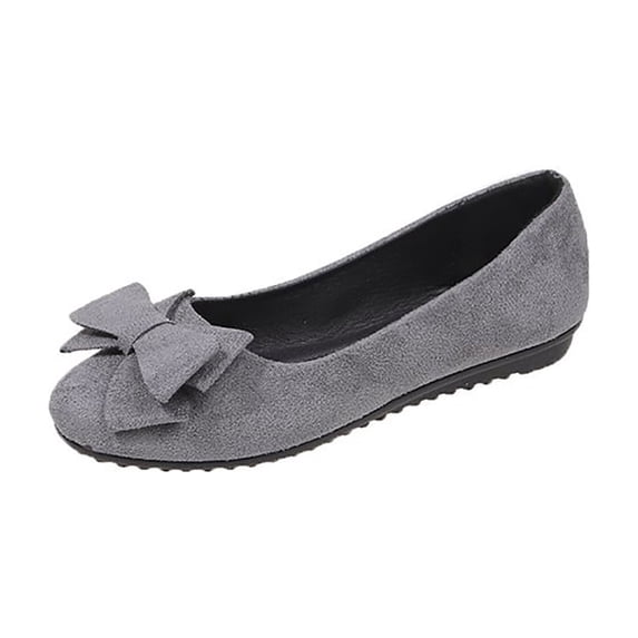 Wensltd Women Shoes Spring Fall Pointed Toe Flats with Bow Suede Upper Soft Sole Comfort Shoes Gray