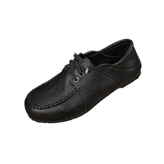 Wensltd Women Shoes Spring Fall Round Toe Flats Lace up Design Soft Sole Shoes for All Season Wear Plus Size Black