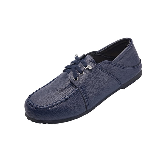 Wensltd Women Shoes Spring Fall Round Toe Flats Lace up Design Soft Sole Shoes for All Season Wear Plus Size Dark Blue