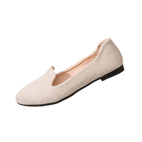 Wensltd Women Shoes Spring Fall Round Toe Flats Solid Color Breathable Upper Daily Wear Plus Size Soft Sole Comfort Shoes Beige