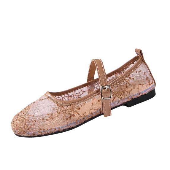 Wensltd Women Shoes Spring Fall Square Toe Flats Lace Design Mesh Upper Cutout Style Shoes Dressy Wear