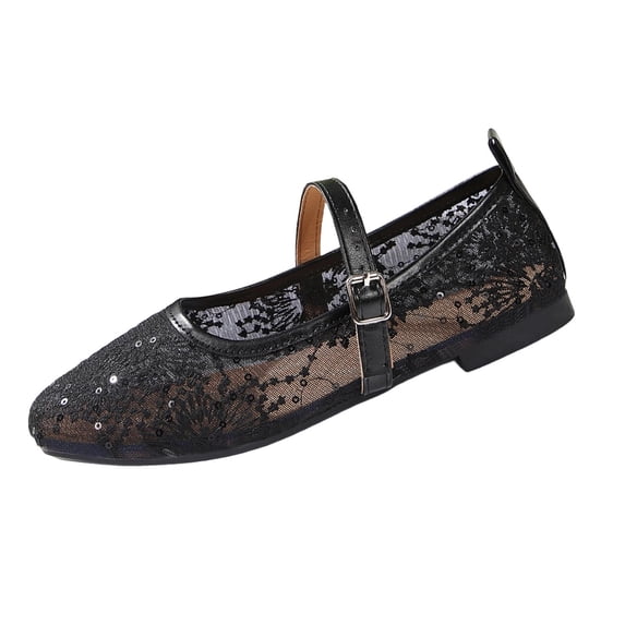 Wensltd Women Shoes Spring Fall Square Toe Flats Lace Design Mesh Upper Cutout Style Shoes Dressy Wear