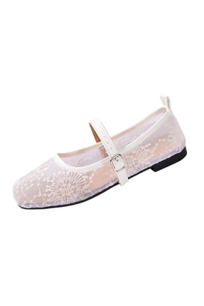 Women Shoes Spring Fall Square Toe Flats Lace Design Mesh Upper Cutout Style Shoes Dressy Wear