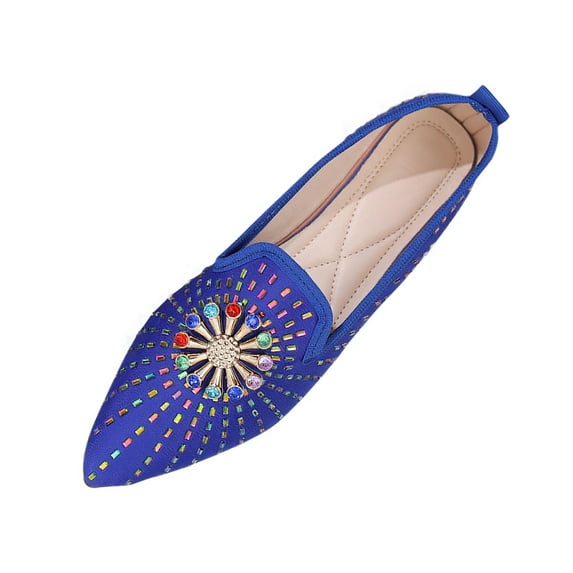 Wensltd Women Shoes Square Toe Shallow Mouth Dressy Work Shoes Rhinestone Casual Comfortable Flats