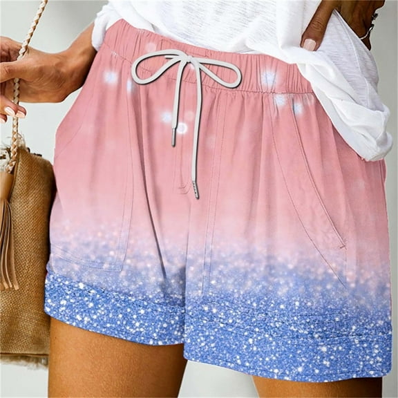 Wensltd Women Short Pants Print Summer Beach Casual Short with Pockets