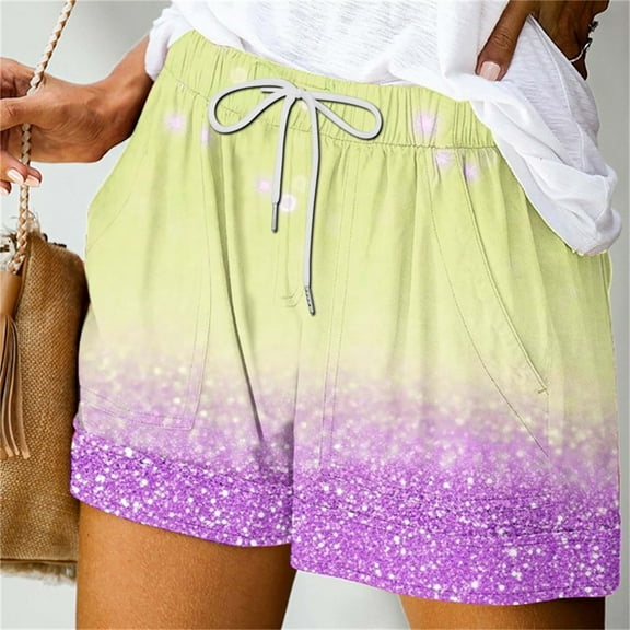 Wensltd Women Short Pants Print Summer Beach Casual Short with Pockets