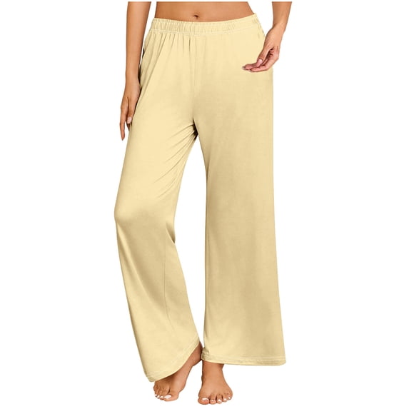 Wensltd Women Sleepwear Bottoms Straight Leg Casual Solid Color Pajama Pants Relaxed Fit Home Wear Spring Autumn Light Blue