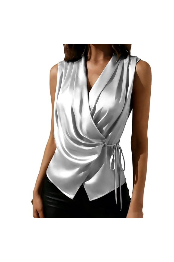 Women Sleeveless Work Office Tank Tops Classic V Neck Solid Color Basic Soft Daily Wear Layering Outer Wear Versatile Tank Top Silver