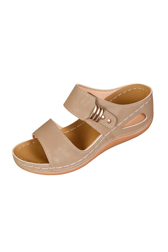Women Slide Sandals Dual Strap Slip On Open Toe Wedge Sandals for Summer Daily Casual Outings Solid Color