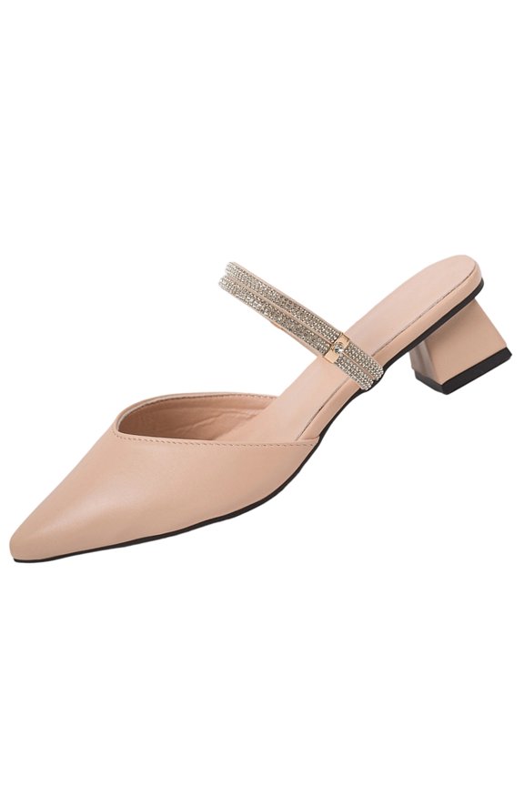 Women Slide Sandals Point Toe Block Heel Sandals Walking Comfy
