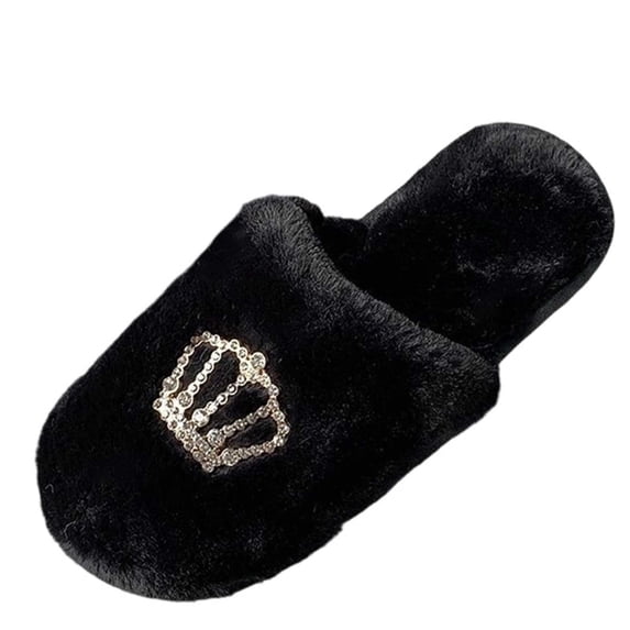Wensltd Women Slippers Closed Toe Slippers Decor Warm Casual Indoor Black