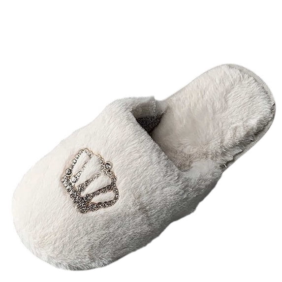 Wensltd Women Slippers Closed Toe Slippers Decor Warm Casual Indoor White
