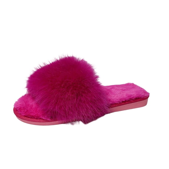 Wensltd Women Slippers Comfortable Open Toe Plush Insole Solid Color Flat Slippers Indoor For Bedroom Daily